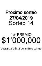  1er Premio $1'000,000 Sorteo 12 Próximo Sorteo Fecha 06/09/2018 Descarga Lista Último Sorteo 