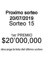  1er Premio $20'000,000 Sorteo 12 Próximo Sorteo Fecha 21/07/2018 Descarga Lista Último Sorteo 